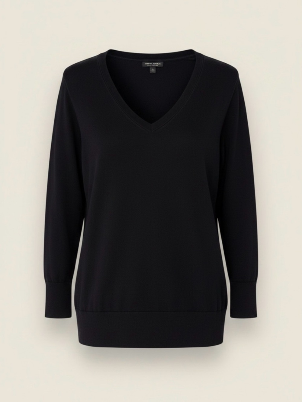 Banana Republic | Black V-Neck Knit Top | Banded Hem Cuffs | Stretch Staple